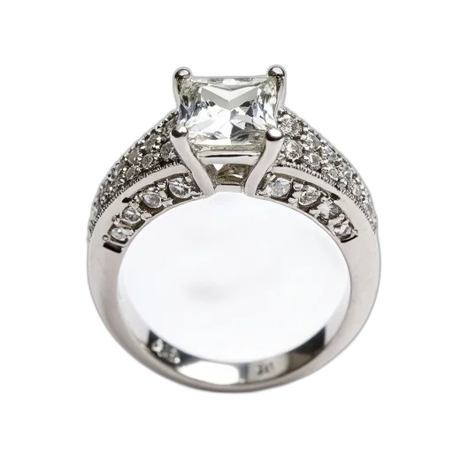 jewelry, crown, silver, ring, large, square-cut, diamond, center transparent PNG cut-out