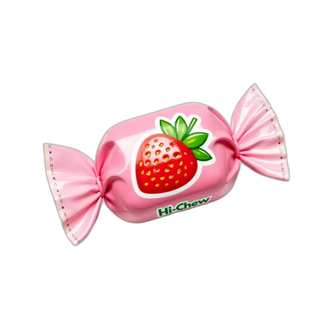 food, 3d render, vaporwave, photorealistic, single, piece, hi-chew, strawberry transparent PNG cut-out