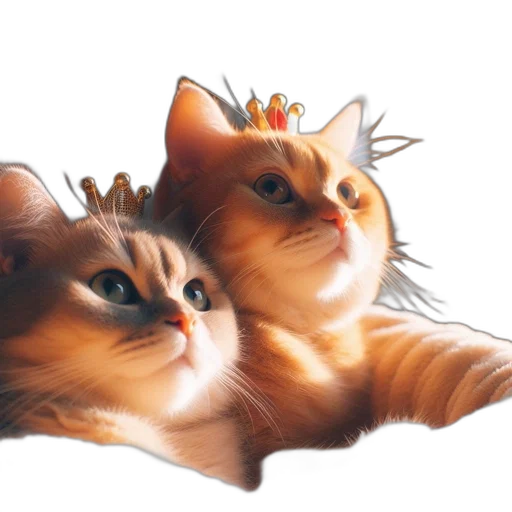 crown, photorealistic, oil painting, concept art, watercolor, two, cats, likely transparent PNG cut-out