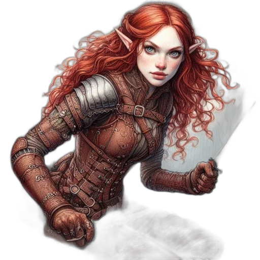 fantasy art, concept art, comic book art, photorealistic, red, elven, woman, long transparent PNG cut-out