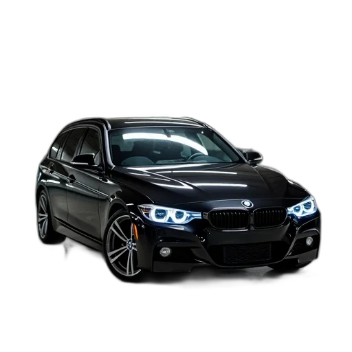 car, photorealistic, black, bmw transparent PNG cut-out