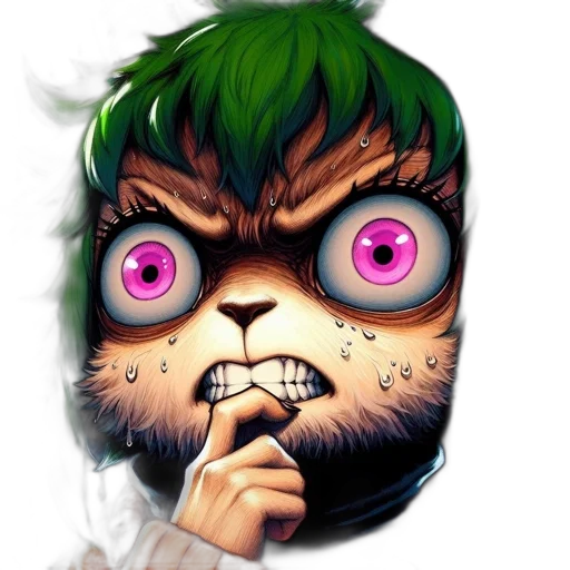face, creature, mask, anime, cartoon, comic book art, concept art, green transparent PNG cut-out