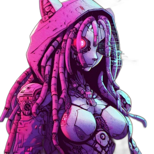 jacket, robot, dress, face, cyberpunk, concept art, comic book art, fantasy art transparent PNG cut-out