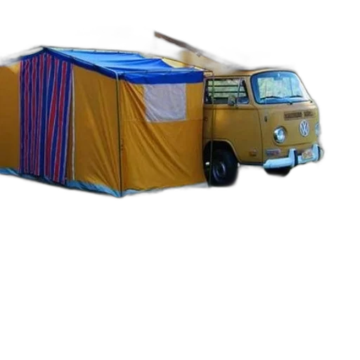 car, 3d render, cozy, camping, scene, featuring, vintage, yellow transparent PNG cut-out