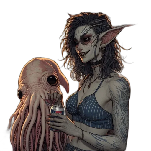 creature, mask, dress, concept art, fantasy art, comic book art, watercolor, underwater transparent PNG cut-out