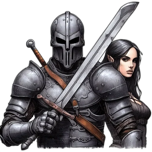 sword, weapon, mask, fantasy art, comic book art, concept art, pixel art, monochrome transparent PNG cut-out