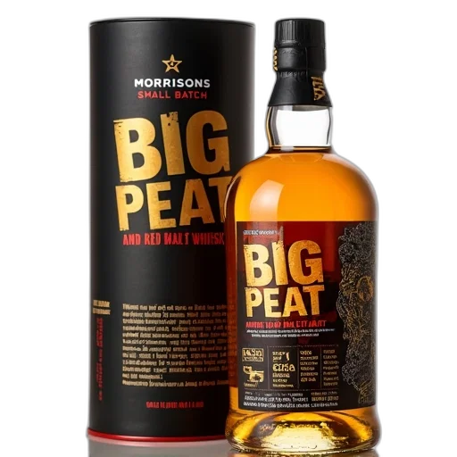 bottle, big, peat, whisky, displayed, box, featuring, label transparent PNG cut-out