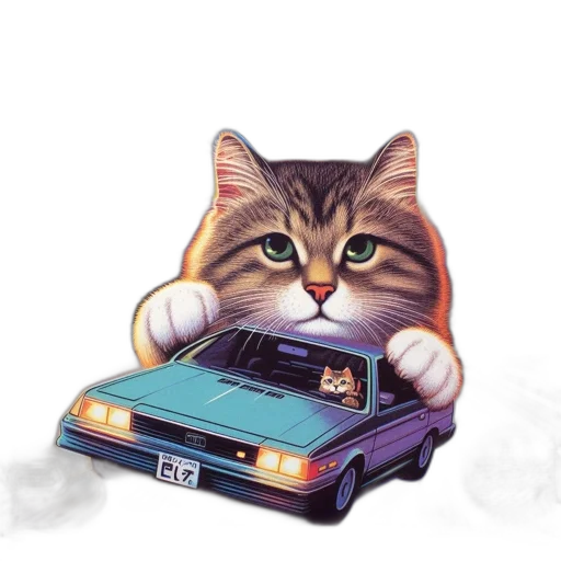 car, animal, pixel art, concept art, vaporwave, photorealistic, fire, vibrant transparent PNG cut-out