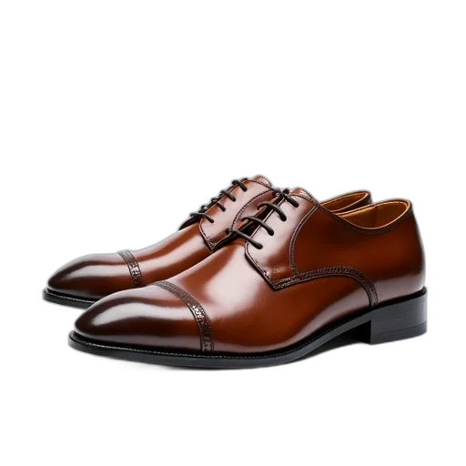 shoes, photorealistic, pair, brown, leather, dress, laces, displayed transparent PNG cut-out