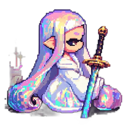 staff, sword, weapon, dress, pixel art, vaporwave, fantasy art, concept art transparent PNG cut-out