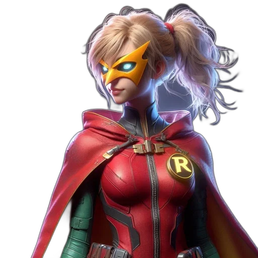 concept art, comic book art, 3d render, character, blonde, hair, red, ribbon transparent PNG cut-out