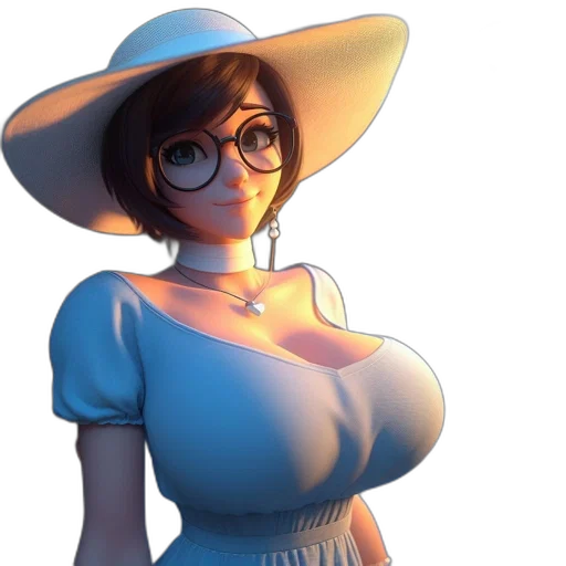 dress, hat, staff, robot, concept art, 3d render, fantasy art, anime transparent PNG cut-out