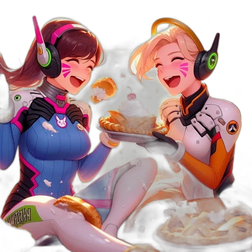food, concept art, pixel art, fantasy art, two, futuristic, armored, females transparent PNG cut-out