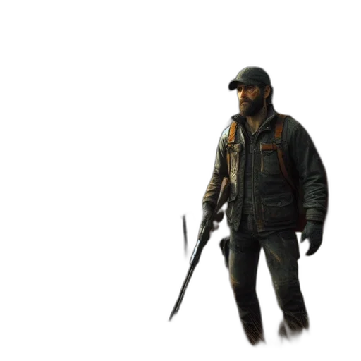 jacket, weapon, staff, animal, concept art, 3d render, pixel art, photorealistic transparent PNG cut-out