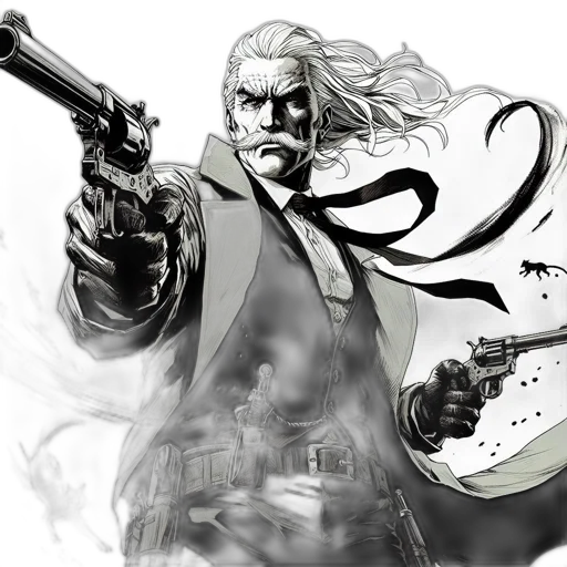 weapon, comic book art, concept art, fantasy art, cartoon, rugged-looking, man, mustache transparent PNG cut-out