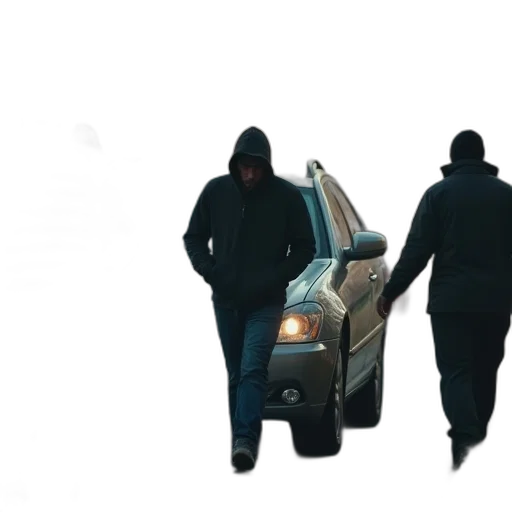 jacket, car, concept art, city street, unrecognited, thief, seen, video transparent PNG cut-out