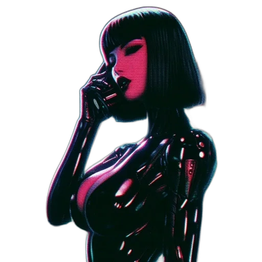 robot, dress, comic book art, cyberpunk, concept art, pixel art, neon lights, dark transparent PNG cut-out