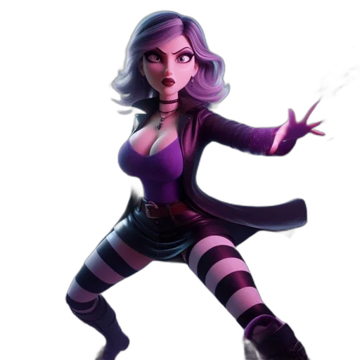concept art, fantasy art, comic book art, 3d render, dark, enigmatic, female, animated transparent PNG cut-out
