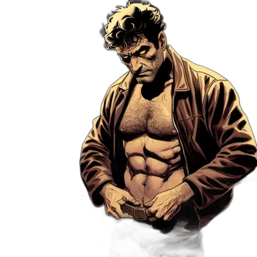 jacket, comic book art, concept art, intensely, lit, image, features, muscular transparent PNG cut-out