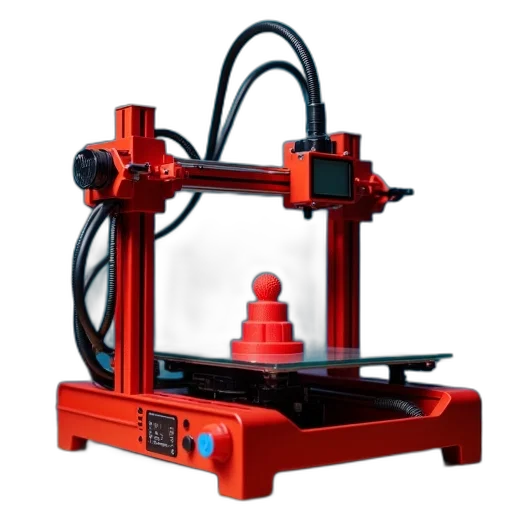 robot, 3d render, printer, red, black, color, scheme, printing transparent PNG cut-out