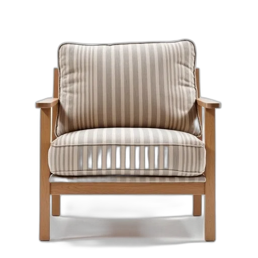 furniture, 3d render, earth tones, modern, striped, fabric, armchair, wooden transparent PNG cut-out