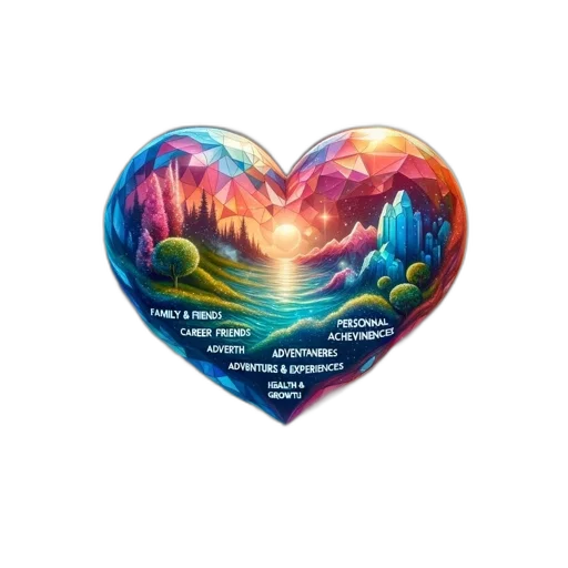 fantasy art, heart-shaped, crystal, showcases, various, dimensions, inner, world transparent PNG cut-out