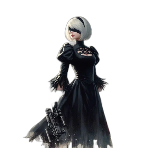 dress, staff, robot, weapon, concept art, fantasy art, cyberpunk, comic book art transparent PNG cut-out