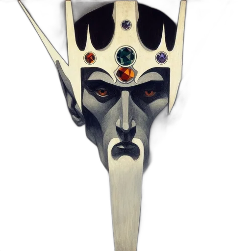 mask, crown, sword, staff, concept art, fantasy art, watercolor, 3d render transparent PNG cut-out