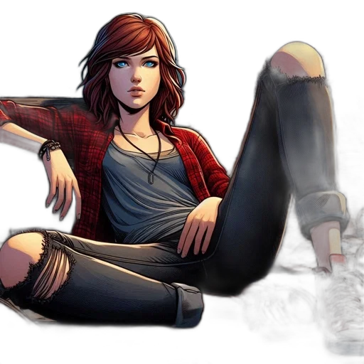 comic book art, concept art, fantasy art, cartoon, red, adolescent, woman, dressed transparent PNG cut-out