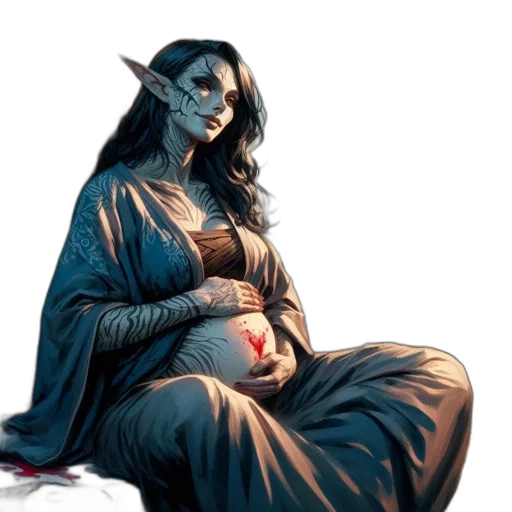 fantasy art, concept art, comic book art, pixel art, dark, blue, woman, elf-like transparent PNG cut-out