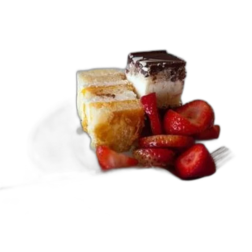 food, photorealistic, 3d render, plate, dessert, featuring, slice, cake transparent PNG cut-out
