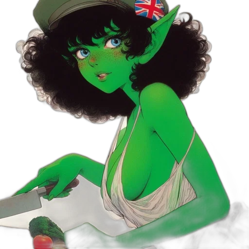 hat, staff, concept art, fantasy art, comic book art, anime, green, neon transparent PNG cut-out