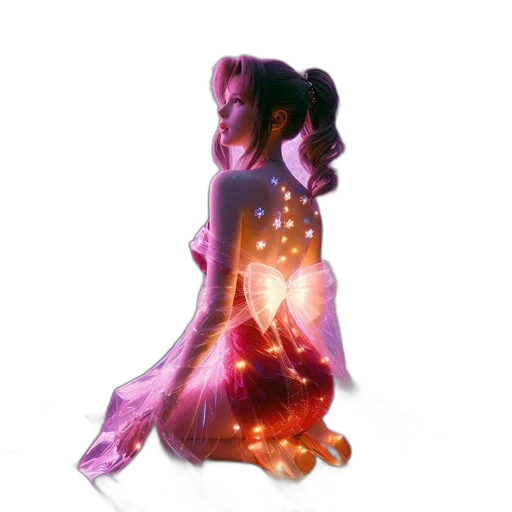 dress, 3d render, concept art, fantasy art, photorealistic, outer space, neon lights, female transparent PNG cut-out