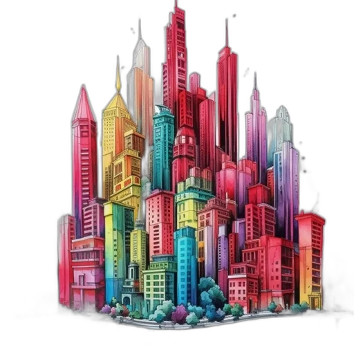 building, concept art, 3d render, photorealistic, comic book art, city street, colorful, red transparent PNG cut-out