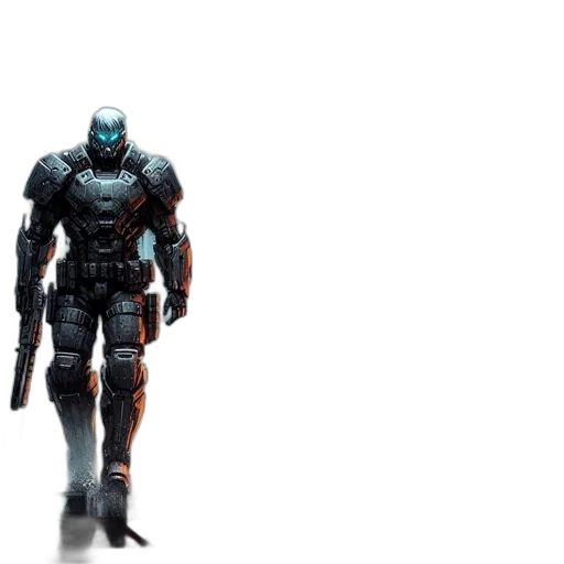 robot, weapon, creature, concept art, 3d render, cyberpunk, comic book art, blue transparent PNG cut-out