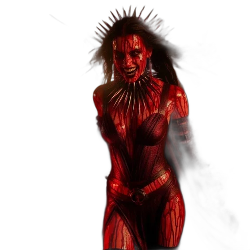 concept art, comic book art, fantasy art, 3d render, red, woman, long, hair transparent PNG cut-out