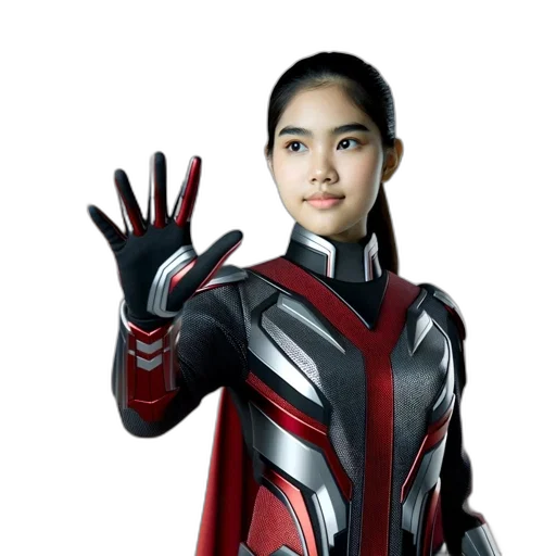 robot, 3d render, comic book art, concept art, photorealistic, young, woman, striking transparent PNG cut-out