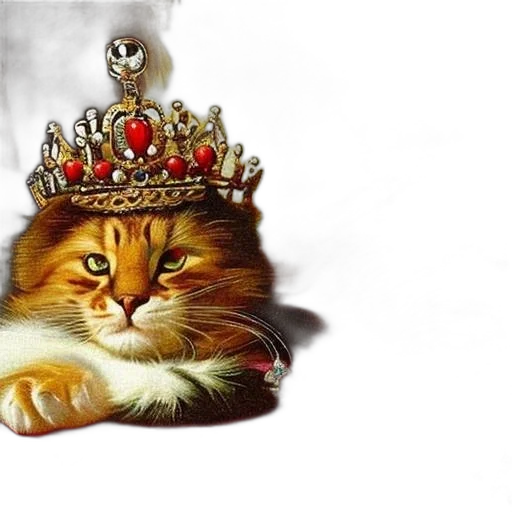 crown, animal, photorealistic, concept art, fantasy art, regal, cat, golden-orange transparent PNG cut-out