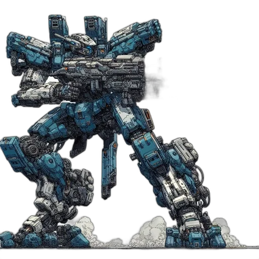 robot, weapon, concept art, 3d render, blue, intricately, designed, grey transparent PNG cut-out