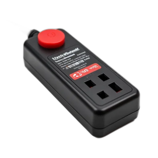 black, surge, protector, red, label, shown, close-up, view transparent PNG cut-out