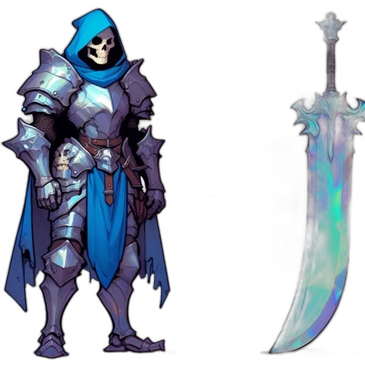 sword, weapon, concept art, fantasy art, pixel art, 3d render, blue, dark transparent PNG cut-out