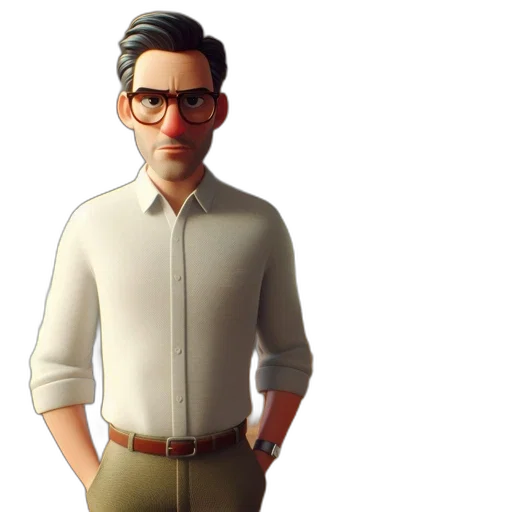 jacket, staff, 3d render, concept art, cartoon, photorealistic, serious, male transparent PNG cut-out
