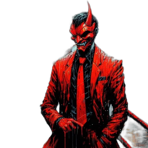 mask, jacket, comic book art, concept art, red, man, suit, horns transparent PNG cut-out