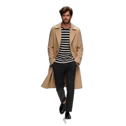 jacket, photorealistic, monochrome, earth tones, dark, man, walking, down transparent PNG cut-out