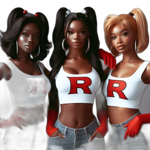 3d render, concept art, photorealistic, comic book art, red, three, women, wear transparent PNG cut-out