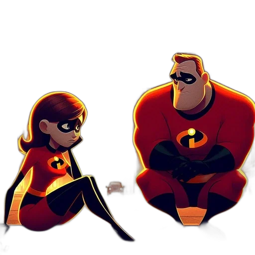 concept art, comic book art, cartoon, 3d render, two, characters, incredibles, elastigirl transparent PNG cut-out