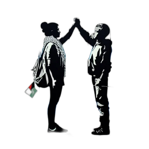 jacket, concept art, mural, features, two, shadowy, figures, one transparent PNG cut-out