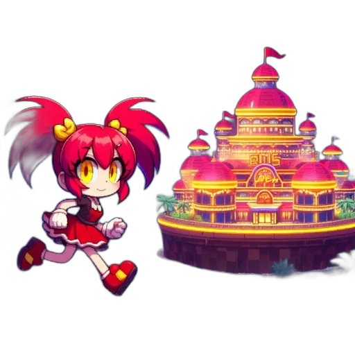 crown, staff, hat, pixel art, concept art, anime, 3d render, red transparent PNG cut-out