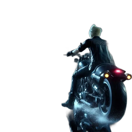 concept art, 3d render, photorealistic, cyberpunk, night, solitary, figure, motorbike transparent PNG cut-out