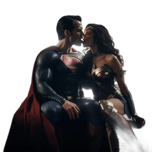 comic book art, concept art, underwater, two, iconic, superheroes, superman, wonder transparent PNG cut-out